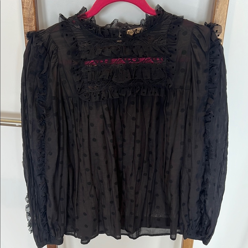 Ulla Johnson Black Ruffled Blouse Top